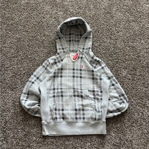 Vintage Champion Reverse Weave Gray Plaid Hoodie